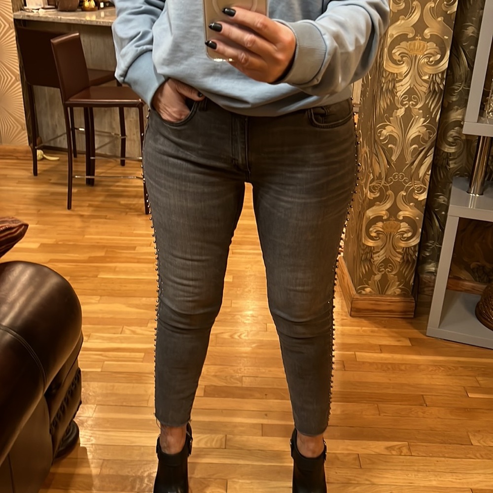 Zara studded stretch black denim skinny cropped jeans US10